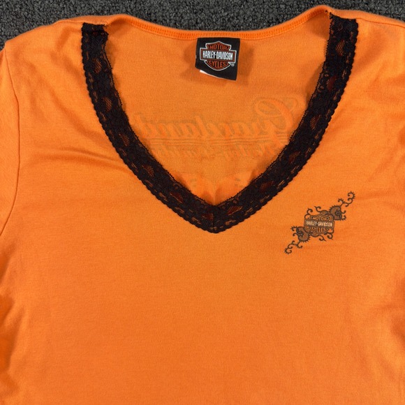 Harley-Davidson Vintage Graceland Memphis TN Lace Trim V Neck T Shirt Women's 1X - Picture 2 of 5